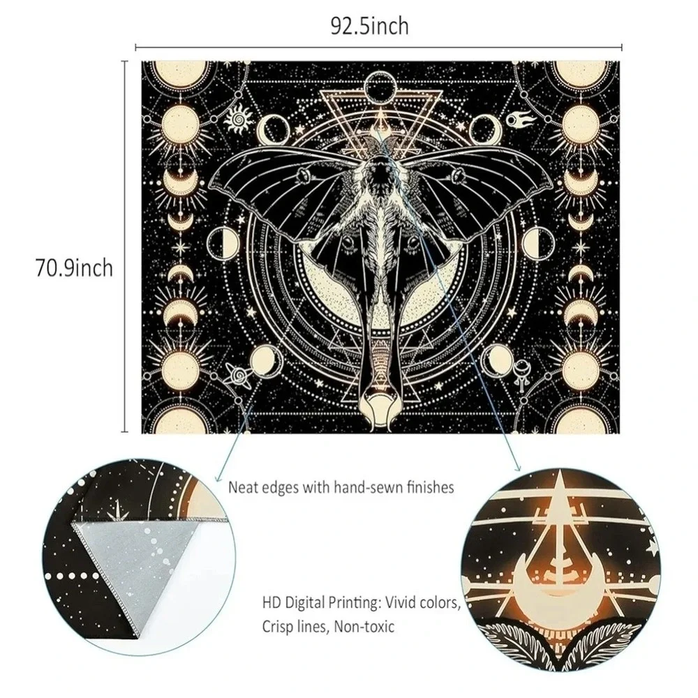Moon Phase‎ Tapestry Vintage Butterfly Moth Tapestry Psychedelic 59.1